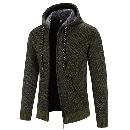 Men’s Fleece Lined Knitted Hooded Jacket – Warm Zip-Up Winter Hoodie