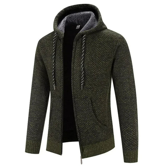 Men’s Fleece Lined Knitted Hooded Jacket – Warm Zip-Up Winter Hoodie