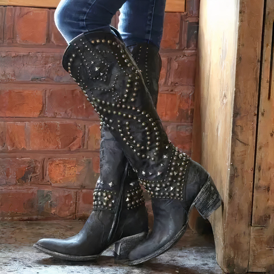 Women’s Knee High Cowboy Boots Studded Western Style