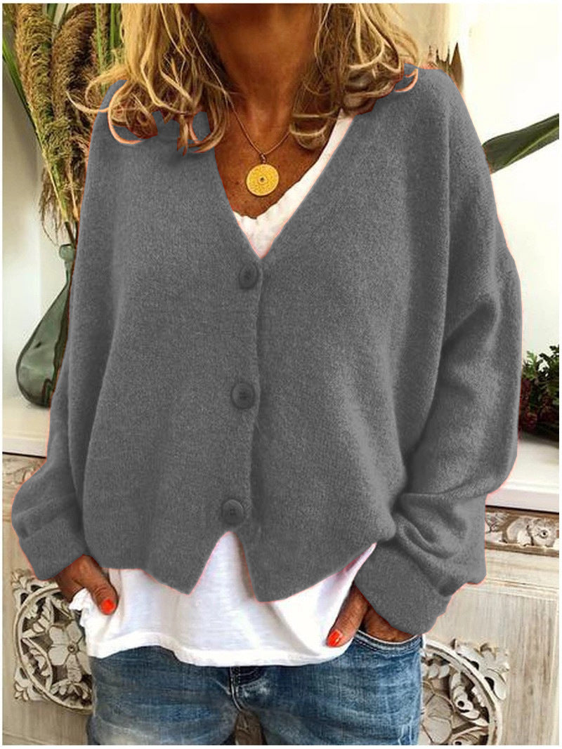 Women’s Casual Knit Button-Up Cardigan – Soft Loose-Fit Sweater