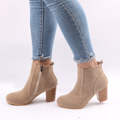 Women’s Ankle Boots – Faux Suede Block Heel