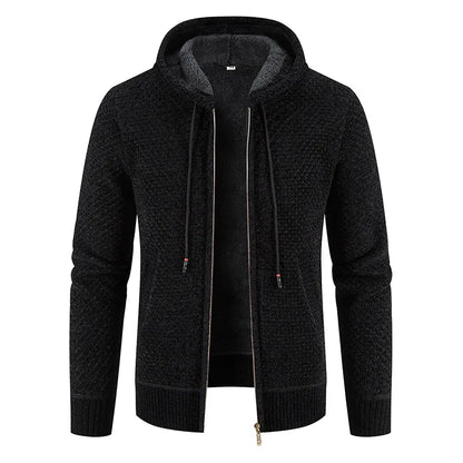 Men’s Knitted Fleece-Lined Zip Hoodie – Warm Winter Cardigan Jacket