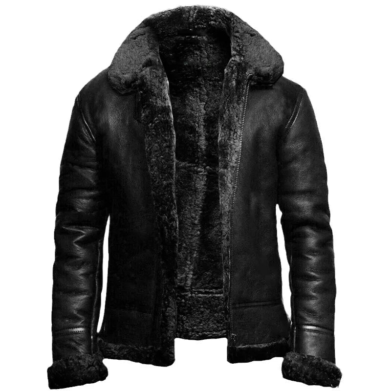 Men’s Shearling Aviator Jacket – Warm Faux Fur Lined Leather Winter Coat