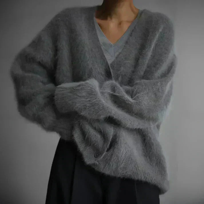 Women’s Soft Fuzzy Knit Cardigan – Cozy Button-Up Sweater