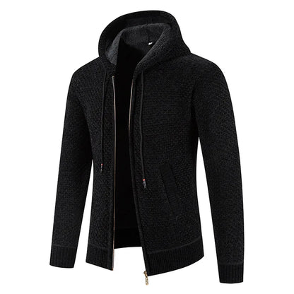 Men’s Knitted Fleece-Lined Zip Hoodie – Warm Winter Cardigan Jacket