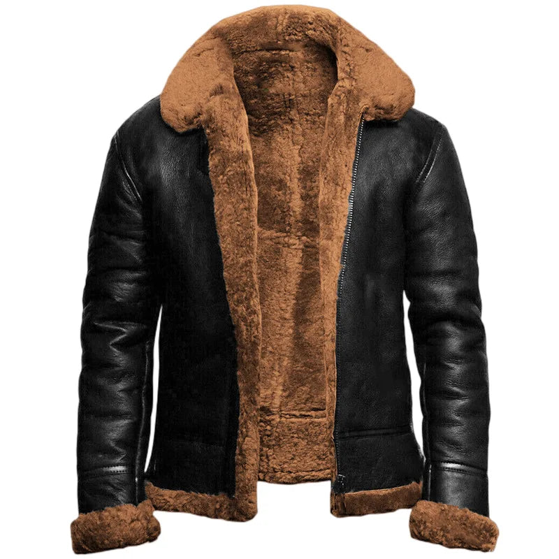 Men’s Shearling Aviator Jacket – Warm Faux Fur Lined Leather Winter Coat