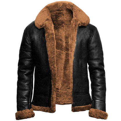 Men’s Shearling Aviator Jacket – Warm Faux Fur Lined Leather Winter Coat