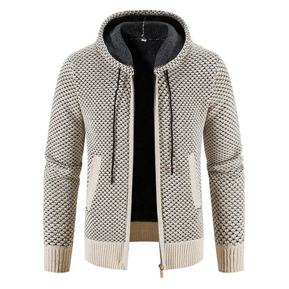 Men’s Knitted Fleece-Lined Zip Hoodie – Warm Winter Cardigan Jacket