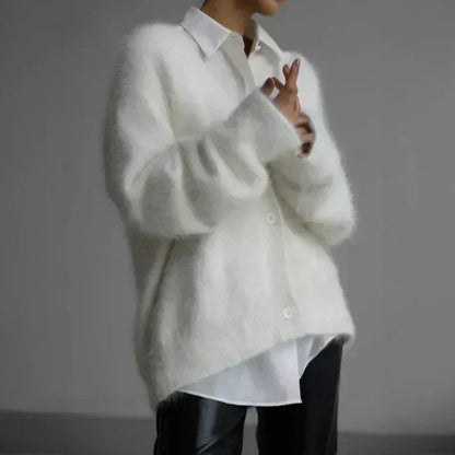 Women’s Soft Fuzzy Knit Cardigan – Cozy Button-Up Sweater