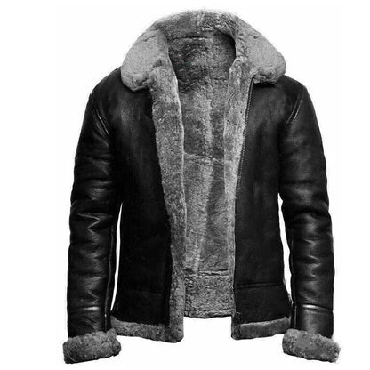 Men’s Shearling Aviator Jacket – Warm Faux Fur Lined Leather Winter Coat