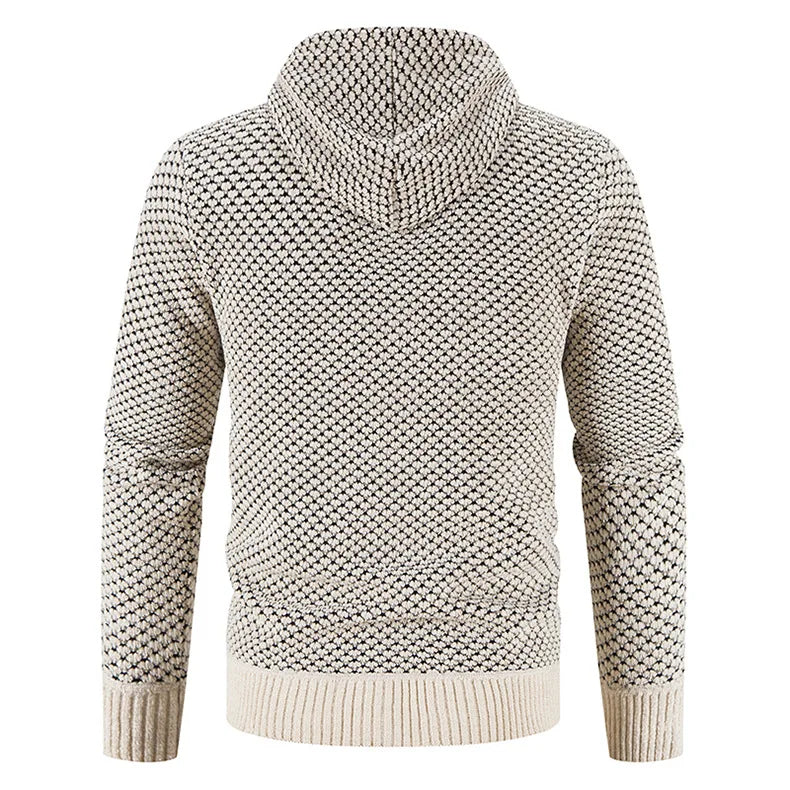 Men’s Knitted Fleece-Lined Zip Hoodie – Warm Winter Cardigan Jacket