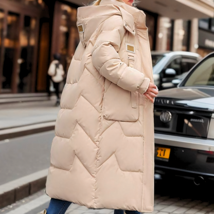 Women’s Long Puffer Coat with High Neck and Oversized Pockets