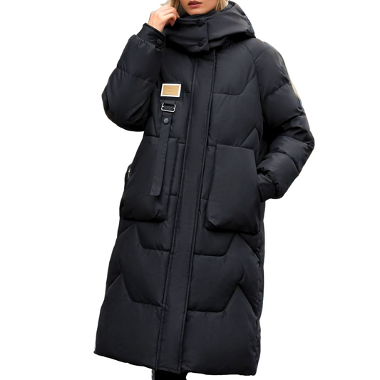 Women’s Long Puffer Coat with High Neck and Oversized Pockets