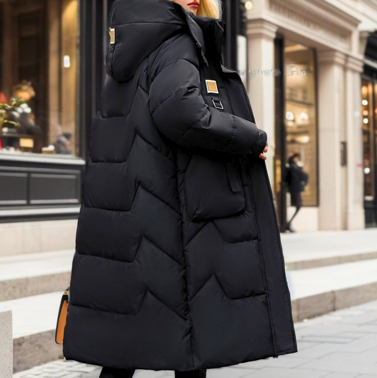 Women’s Long Puffer Coat with High Neck and Oversized Pockets
