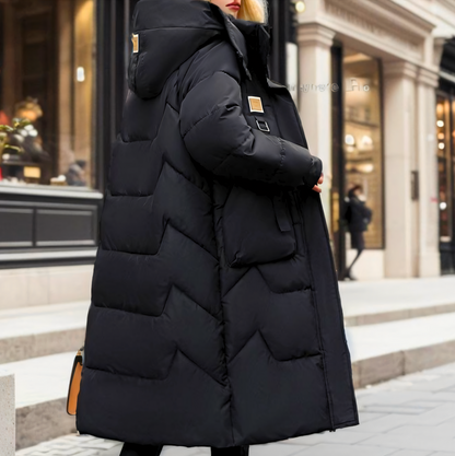 Women’s Long Puffer Coat with High Neck and Oversized Pockets