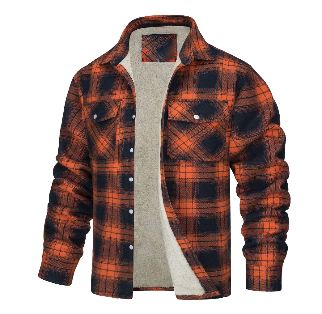 Men’s Sherpa-Lined Flannel Jacket – Warm Plaid Overshirt