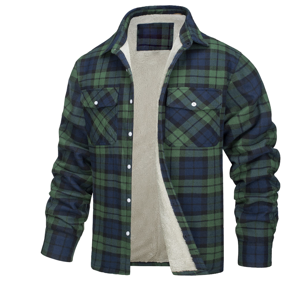 Men’s Sherpa-Lined Flannel Jacket – Warm Plaid Overshirt