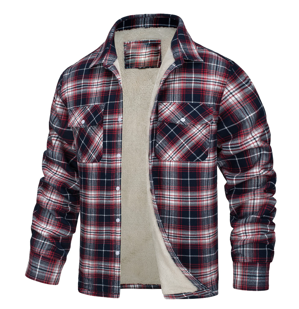 Men’s Sherpa-Lined Flannel Jacket – Warm Plaid Overshirt