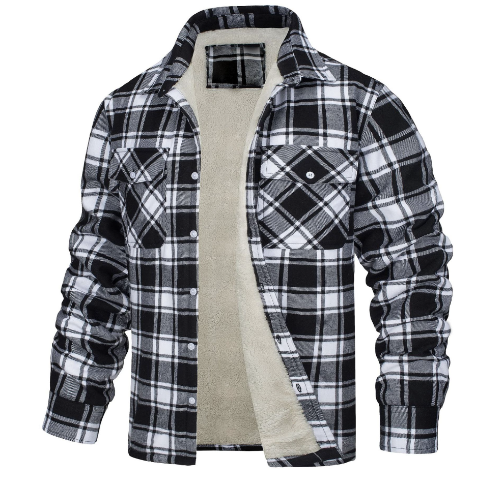 Men’s Sherpa-Lined Flannel Jacket – Warm Plaid Overshirt