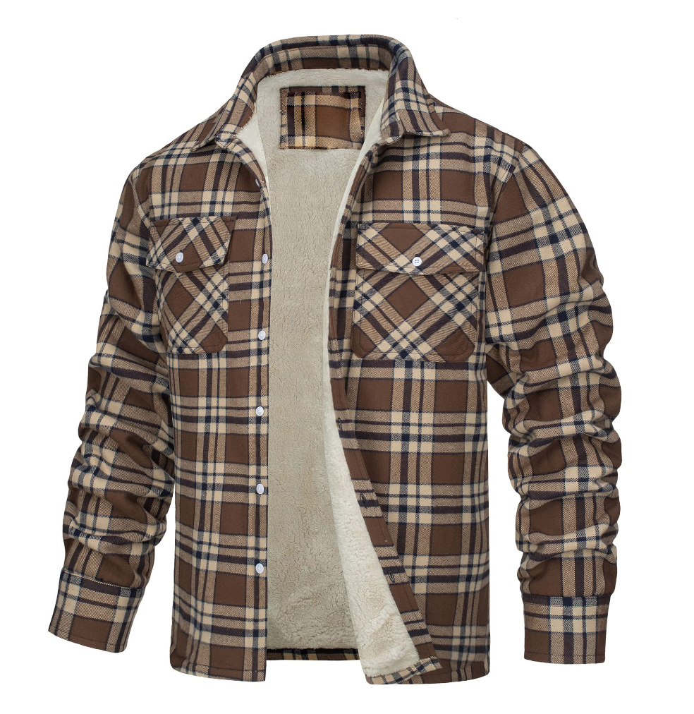 Men’s Sherpa-Lined Flannel Jacket – Warm Plaid Overshirt