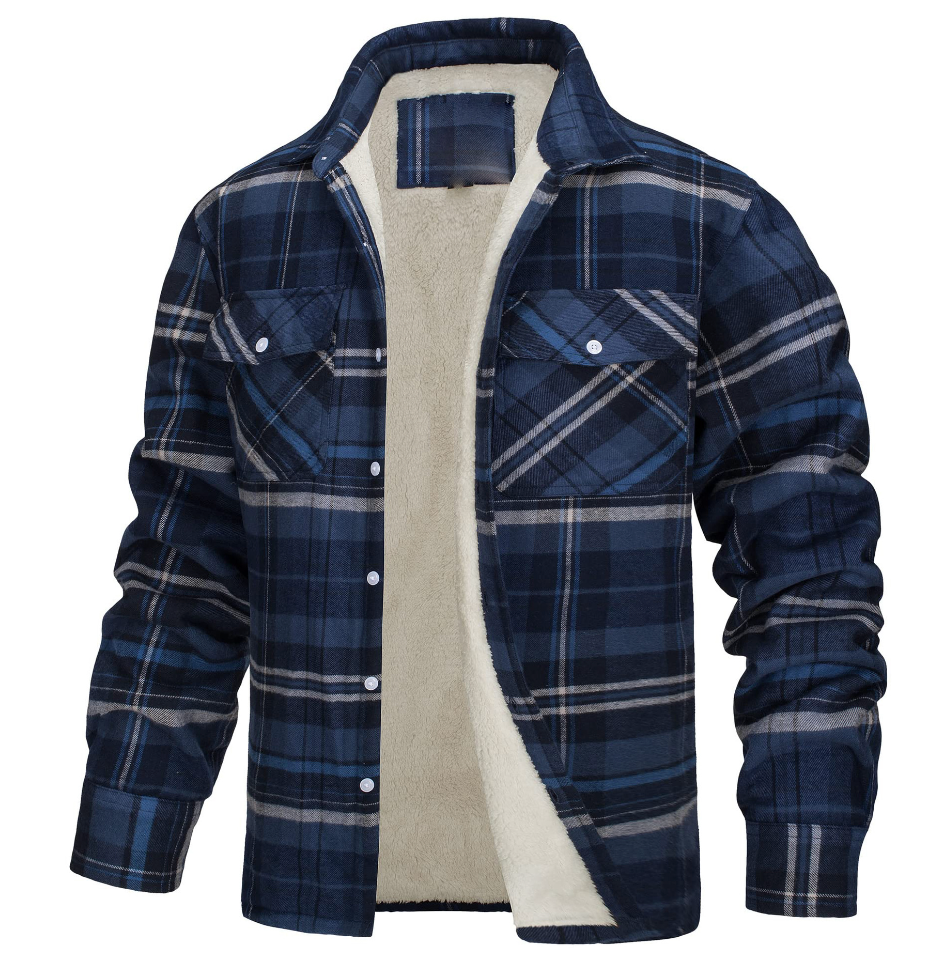 Men’s Sherpa-Lined Flannel Jacket – Warm Plaid Overshirt