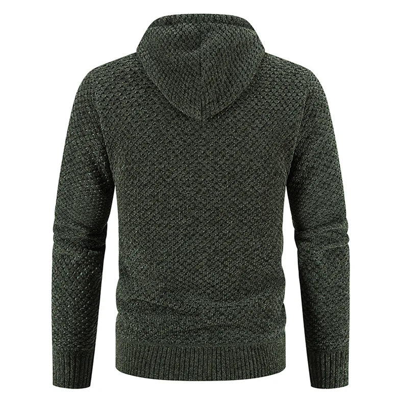 Men’s Knitted Fleece-Lined Zip Hoodie – Warm Winter Cardigan Jacket