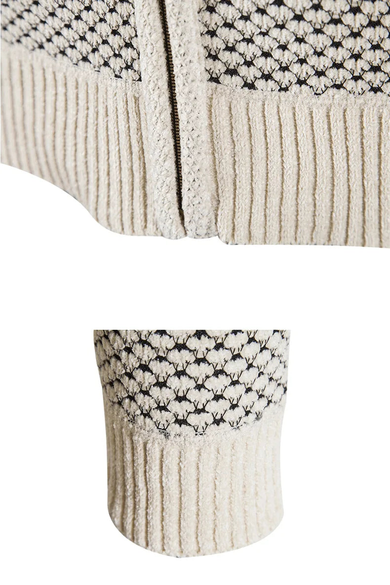 Men’s Knitted Fleece-Lined Zip Hoodie – Warm Winter Cardigan Jacket