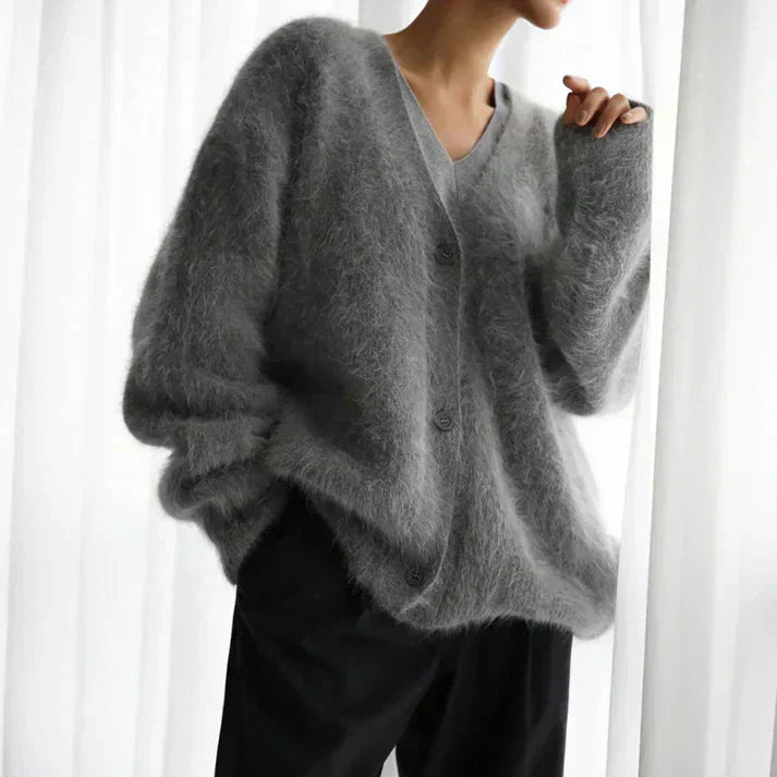 Women’s Soft Fuzzy Knit Cardigan – Cozy Button-Up Sweater