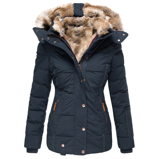 Women’s Winter Hooded Puffer Coat with Faux Fur Lining