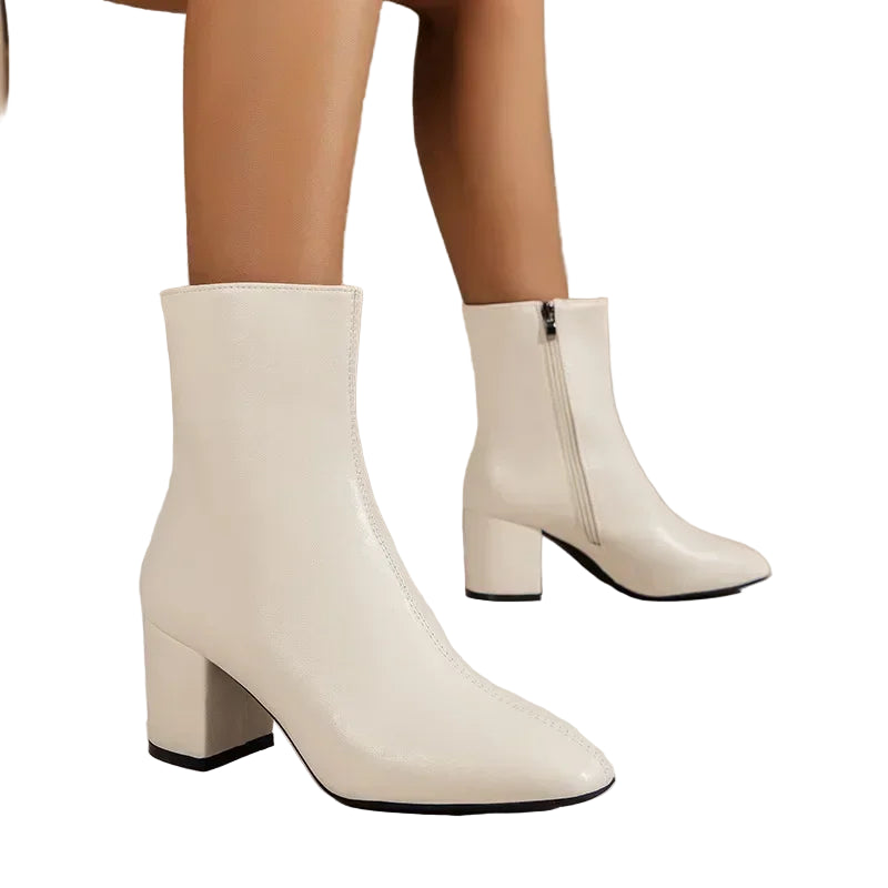 Women’s Block Heel Ankle Boots – Side Zip Design