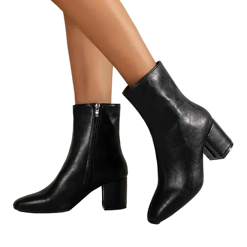 Women’s Block Heel Ankle Boots – Side Zip Design