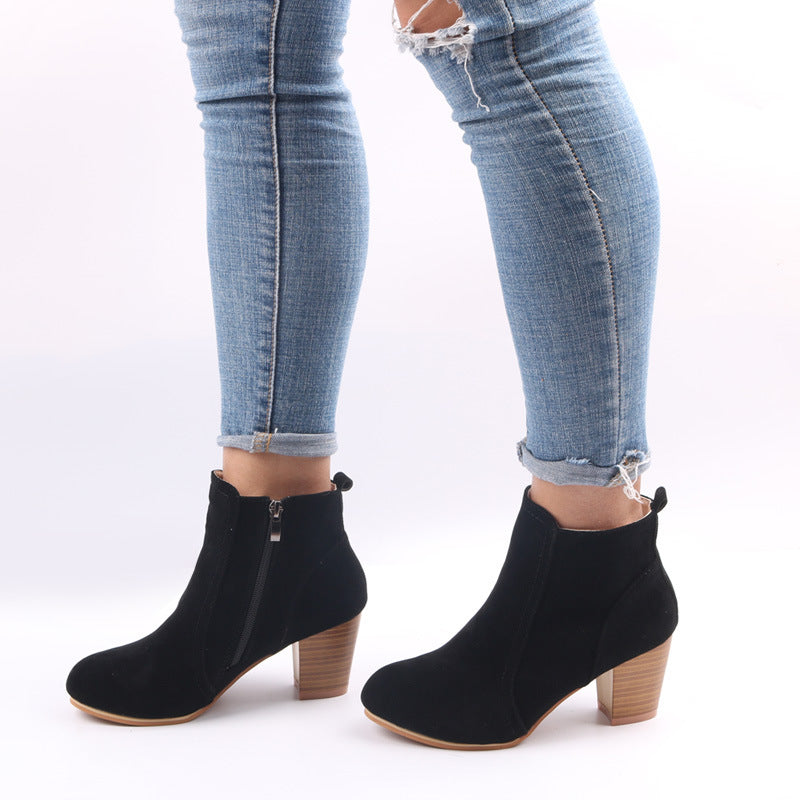 Women’s Ankle Boots – Faux Suede Block Heel