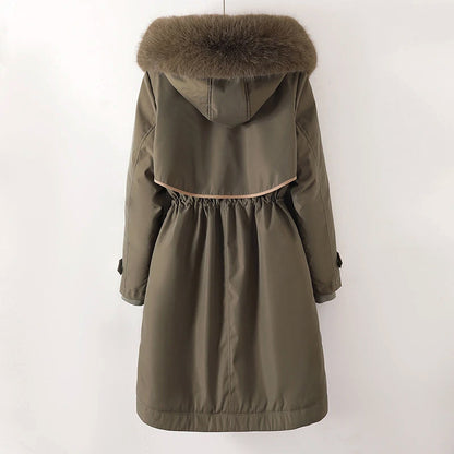 Women’s Long Winter Parka Jacket with Faux Fur Hood