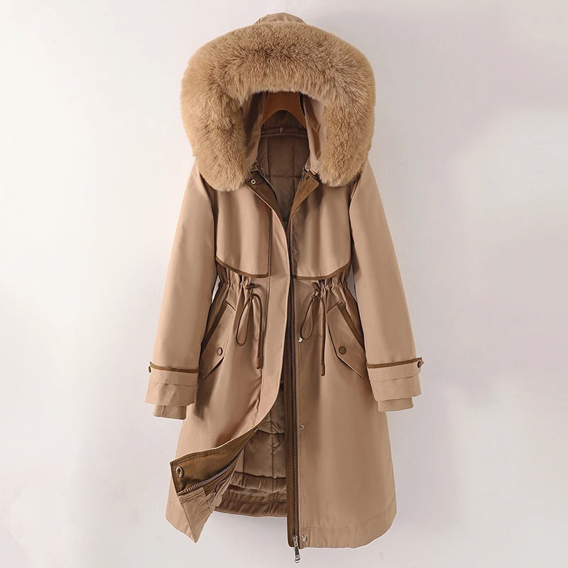 Women’s Long Winter Parka Jacket with Faux Fur Hood