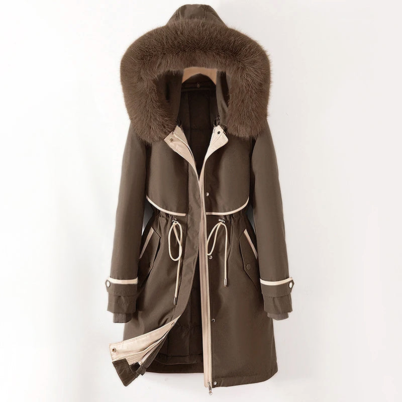 Women’s Long Winter Parka Jacket with Faux Fur Hood