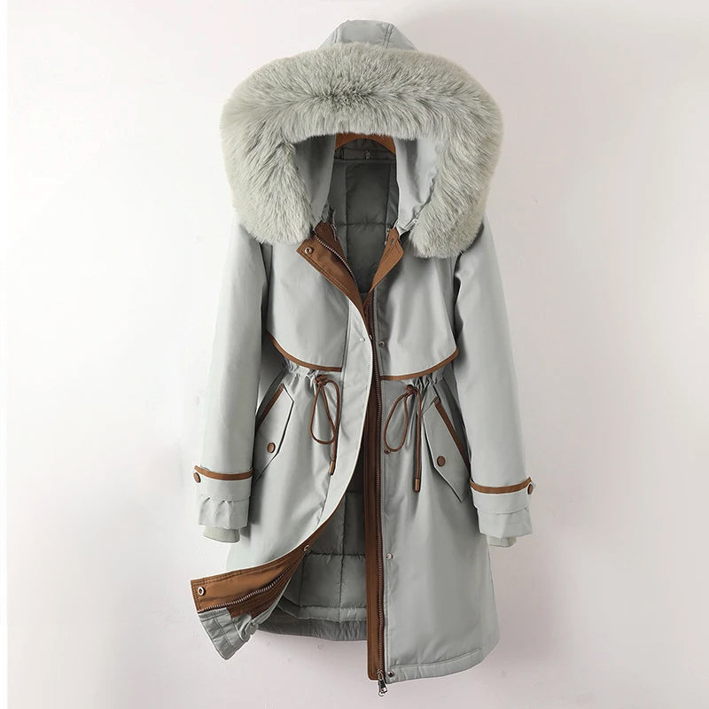 Women’s Long Winter Parka Jacket with Faux Fur Hood