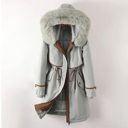 Women’s Long Winter Parka Jacket with Faux Fur Hood