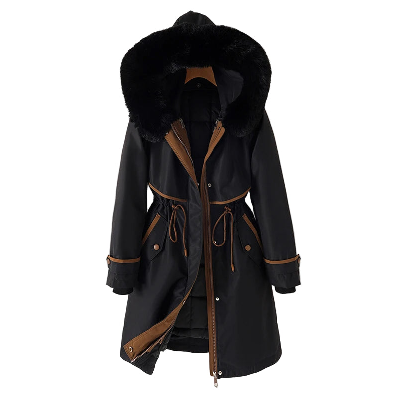 Women’s Long Winter Parka Jacket with Faux Fur Hood