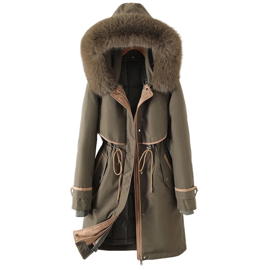 Women’s Long Winter Parka Jacket with Faux Fur Hood