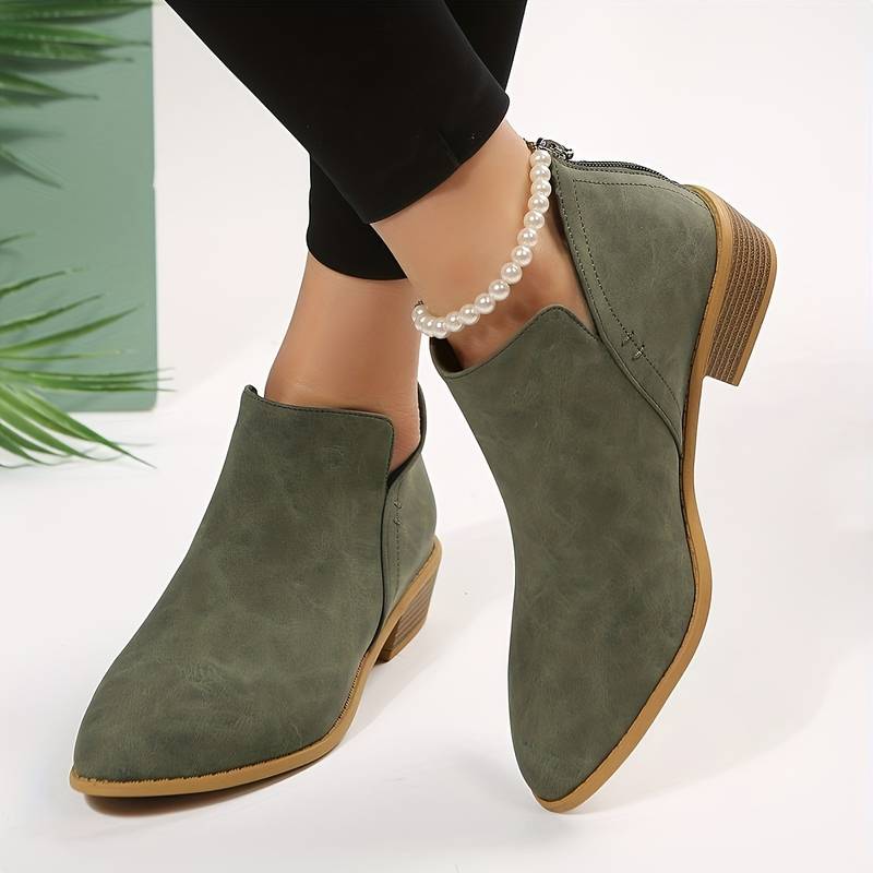 Women’s Slip-On Ankle Boots – Low Block Heel