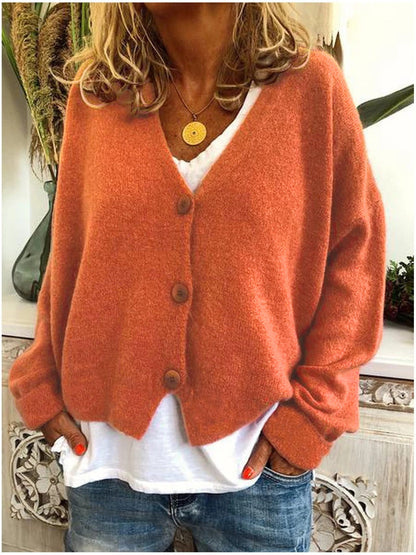 Women’s Casual Knit Button-Up Cardigan – Soft Loose-Fit Sweater