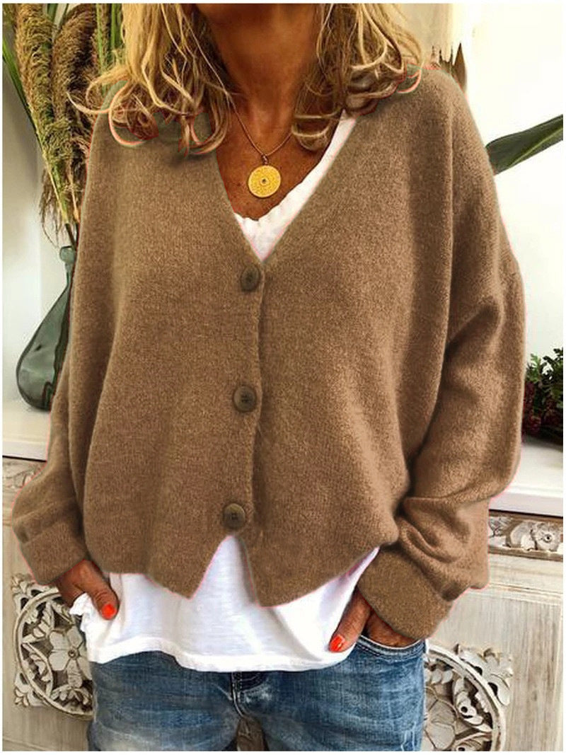 Women’s Casual Knit Button-Up Cardigan – Soft Loose-Fit Sweater
