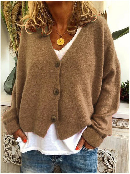 Women’s Casual Knit Button-Up Cardigan – Soft Loose-Fit Sweater