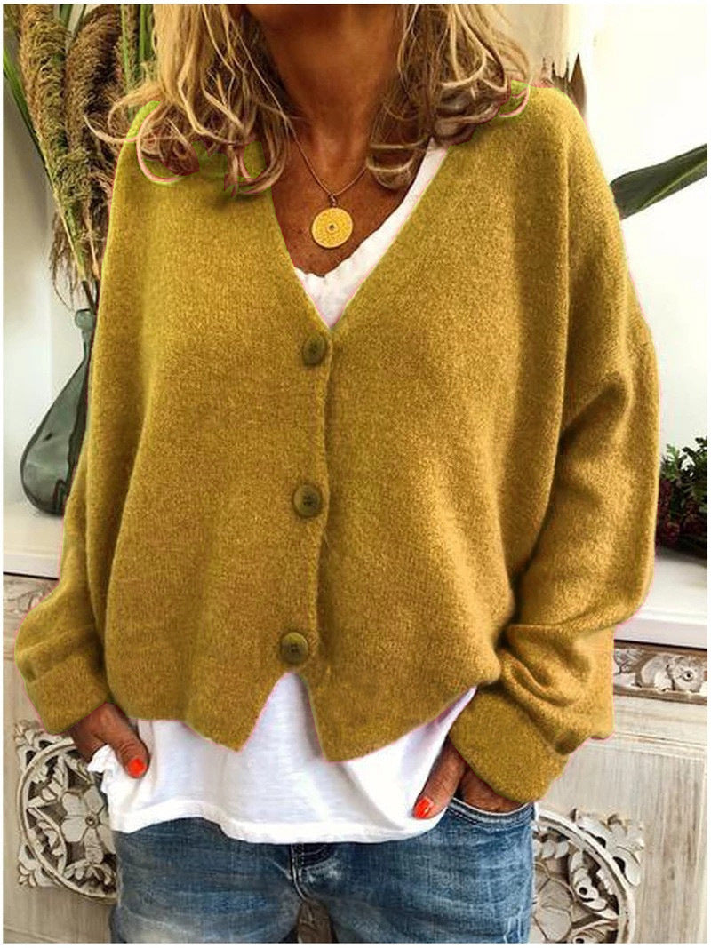 Women’s Casual Knit Button-Up Cardigan – Soft Loose-Fit Sweater