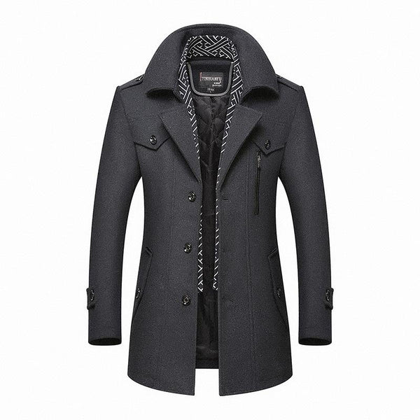 Men’s Classic Wool-Blend Pea Coat – Tailored Winter Jacket with High Collar