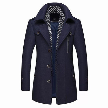 Men’s Classic Wool-Blend Pea Coat – Tailored Winter Jacket with High Collar