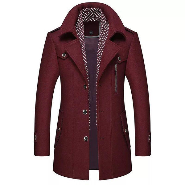 Men’s Classic Wool-Blend Pea Coat – Tailored Winter Jacket with High Collar
