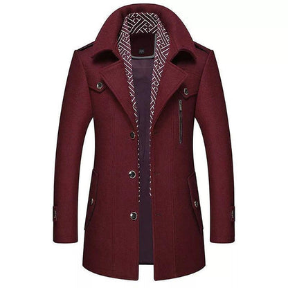 Men’s Classic Wool-Blend Pea Coat – Tailored Winter Jacket with High Collar