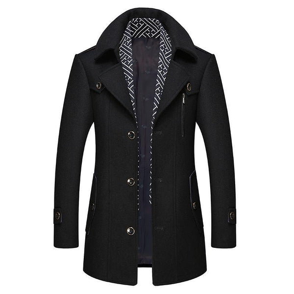 Men’s Classic Wool-Blend Pea Coat – Tailored Winter Jacket with High Collar