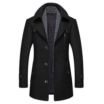 Men’s Classic Wool-Blend Pea Coat – Tailored Winter Jacket with High Collar